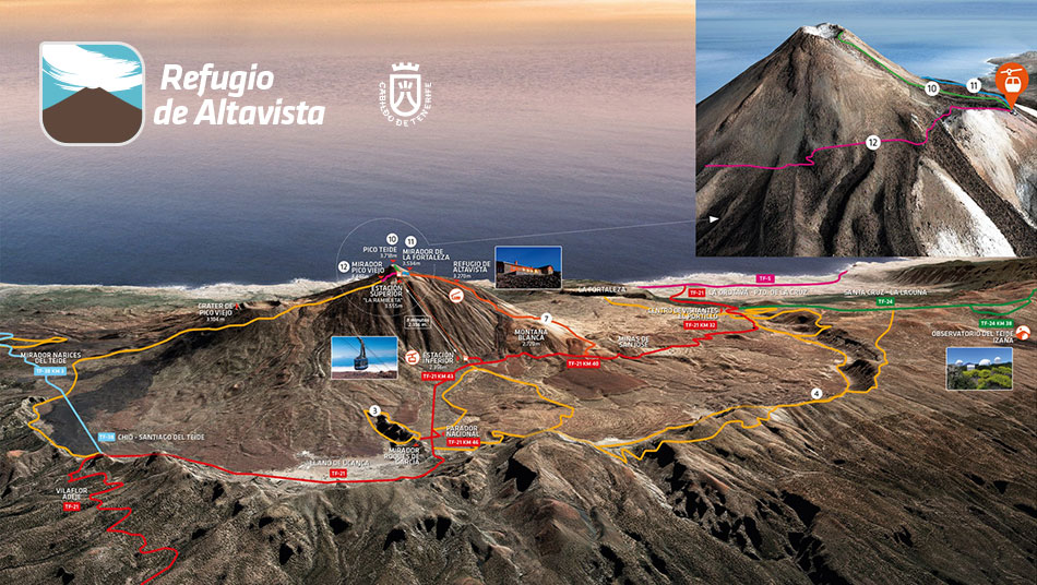 Carte de l’emplacement du Teide et du refuge d’Altavista Carte de l’emplacement du Teide et du refuge d’Altavista